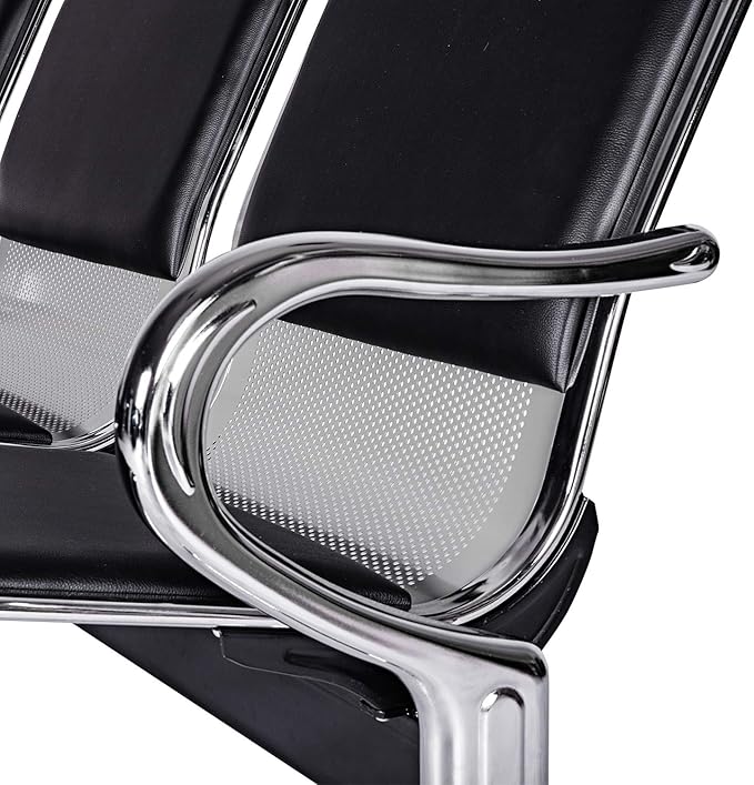 Waiting Room Chairs Guest Reception - 3-Seat Waiting Room Bench with Arms Airport Reception Bench Guest Reception Chairs PU Leather Office Chair for Airport Market Bank Hospital School, Black