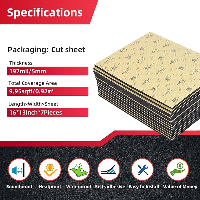 197mil 9.95sqft Car Sound Deadening Material Mat - Automotive Carpet Sound Dampening, Auto Sound Deadener Foam RV Insulation Car Audio Accessories, Heat Insulation for Floor, Door, Truck