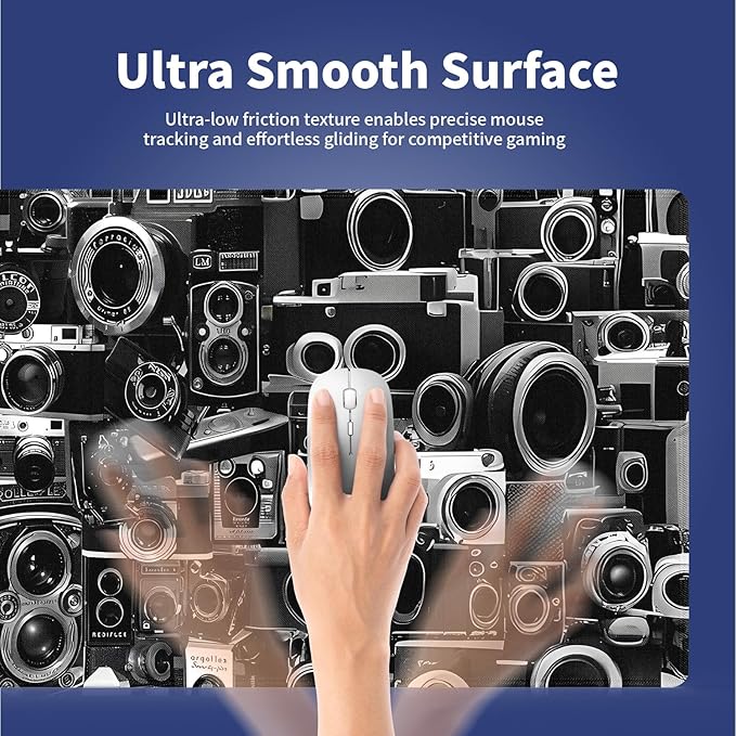 Wknoon. Extra Large Gaming & Office Mouse Pad (31.5" x 11.8") – Retro Camera Collection Montage Design, Premium Anti-Slip XXL Desk Mat with Durable Stitched Edges