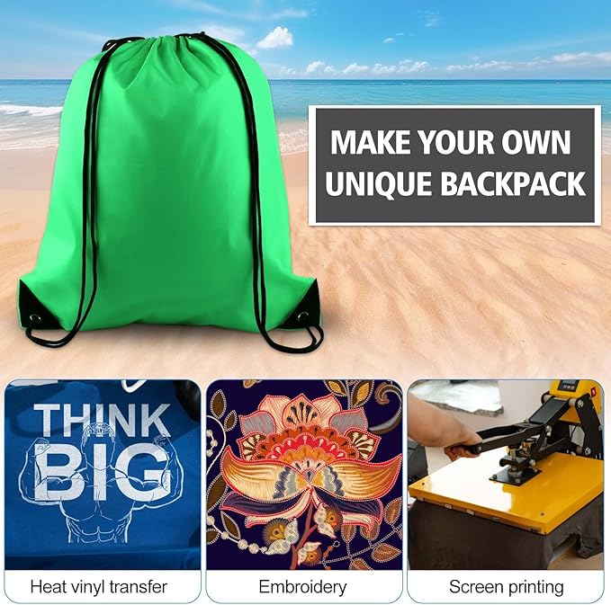 KUUQA 25Pcs Green Drawstring Backpack Bulk Drawstring Bags String Cinch Gym Backpack for Gym Sport Traveling