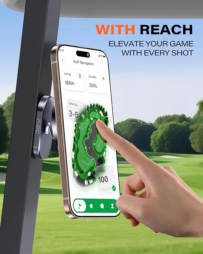 A2C American Flag Alloy Magnetic Golf Cart Phone Holder Compatible with MagSafe iPhone 12-17 Mini Fits EZGO, Club Car, Yamaha, Icon, Golf Accessories for Men Golfers Women Essentials Gift (US Flag)