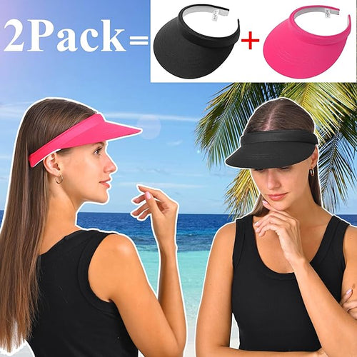 2 Pack Visor Women Men Sun Hat Clip On Visors Adjustable Sport Wide Brim Cap
