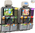 Car Backseat Organizer with Tablet Holder,11 Storage Pockets with Foldable Food Tray, Protector Kick Mats for Kids, Travel Accessories Organizer (Gray, 2-Pack)