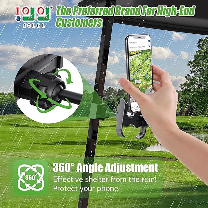 Phone Mount for Yamaha, EZGO, Club Car, 360-Degree Rotatable Universal Golf Cart Phone Holder Compatible with Most Smartphones - No Drilling