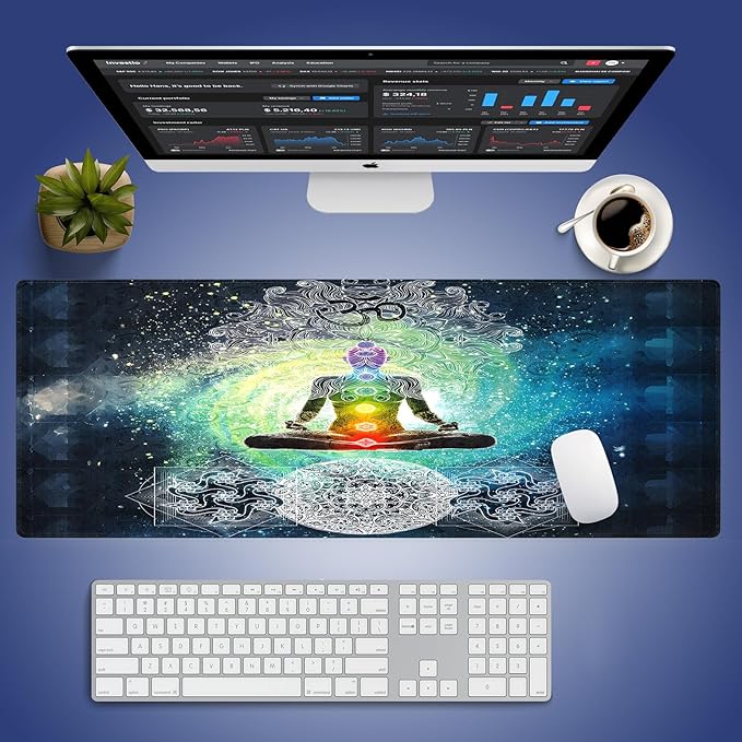 Wknoon. Extra Large Gaming & Office Mouse Pad (31.5" x 11.8") – Yoga Mandala Design Zen Meditation Hippie Style with Sign Chakra Art, Premium Anti-Slip XXL Desk Mat with Durable Stitched Edges