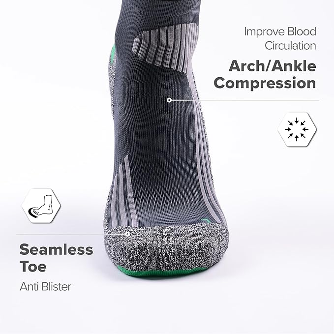 Tactia Full Cushion Compression Socks Men, Coolmax No-Blister Wicking Padded Heel, Quarter Socks for Tennis Golf Hiking Work