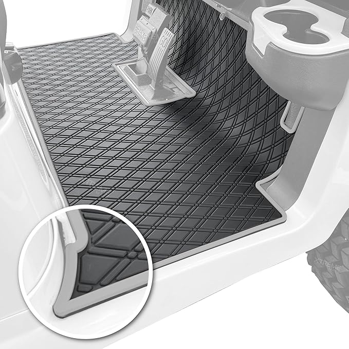 Xtreme Mats Club Car Compatible Golf Cart Mat, Full Coverage Rubber Floor Liner - Fits Club Car Models Precedent (2004-2025)/Onward & Tempo (2017-2025)/Villager & V4L (2019-2024) - Grey Trim