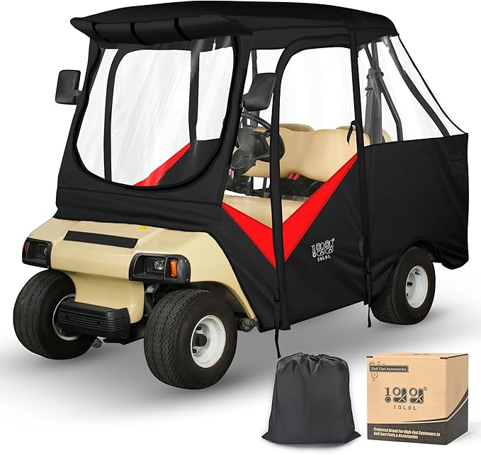 10L0L 4 Passenger Golf Cart Enclosure for Club Car DS Short Roof, 600D Waterproof Golf Cart Rain Cover, Heavy Duty Driving Enclosure, Snowproof Windproof, with Clear PVC Windows & Tail Light Panel