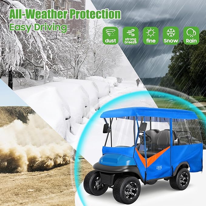 10L0L 4 Passenger Golf Cart Enclosure - 86" Roof Fit, Universal Golf Cart Cover for Yamaha Club Car EZGO,Waterproof 600D Rain Cover,Transparent Tail Light Panel,Foldable Door,4-Sided Clear Windows