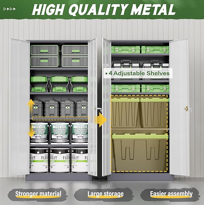 Greenvelly Metal Storage Cabinet,72” Metal Cabinet Storage with Doors and 4 Adjustable Shelves,Tall Storage Cabinet for Home,School,Gym(Grey White)