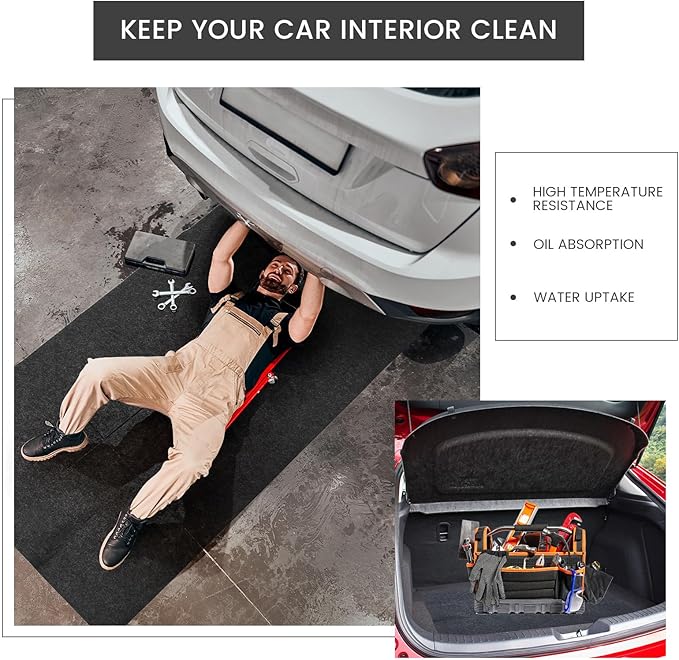 Tinideya 2 Pcs 32 x 60 Inch 3mm Thick Oil Spill Mat for Motorcycle Small Car Golf Cart, Reusable Garage Floor Mat Under Car, Rubber Backing Protect Floor from Oil Drips, Spills, Splashes and Stains