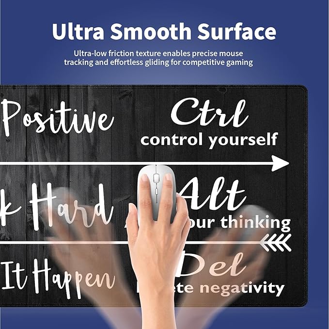 Wknoon. Extra Large Gaming & Office Mouse Pad (31.5" x 11.8") – Stay Positive Work Hard Inspirational Quote & Rustic Black Wood Grain, Premium Anti-Slip XXL Desk Mat with Durable Stitched Edges