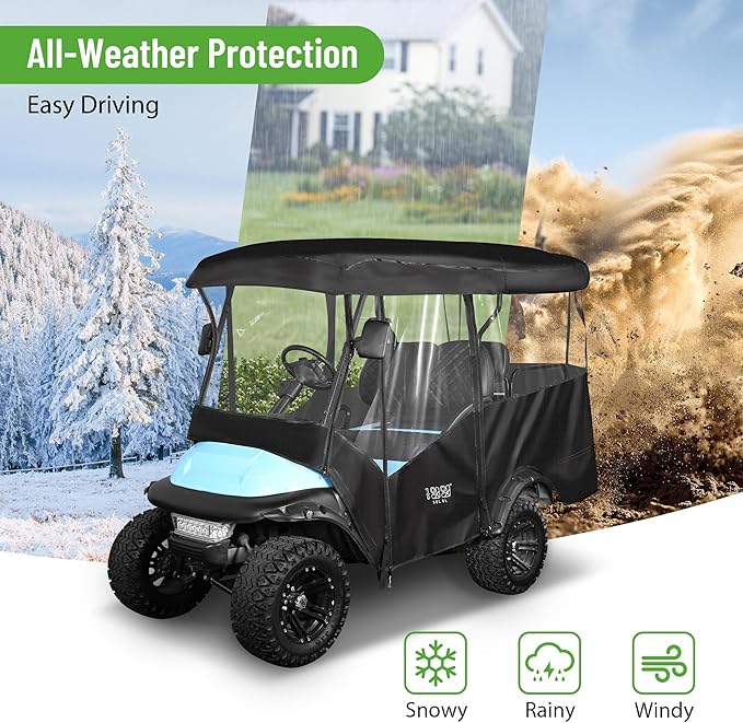 10L0L 4 Passenger Golf Cart Enclosure - 86" Roof Fit, Universal Golf Cart Cover for Yamaha Club Car EZGO,Waterproof 600D Rain Cover,Transparent Tail Light Panel,Foldable Door,4-Sided Clear Windows