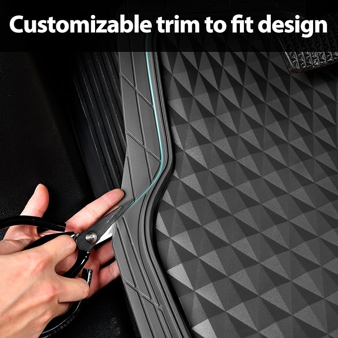 CAR PASS Heavy Duty Rubber Gray Car Floor Mats & Cargo Liners, Deep Dish All-Weather Trunk Mats Durable Anti-Slip 3D Rhombus Waterproof Trim to Fit Liner Universal Fit Auto,Sedan,SUV,Truck, Gray