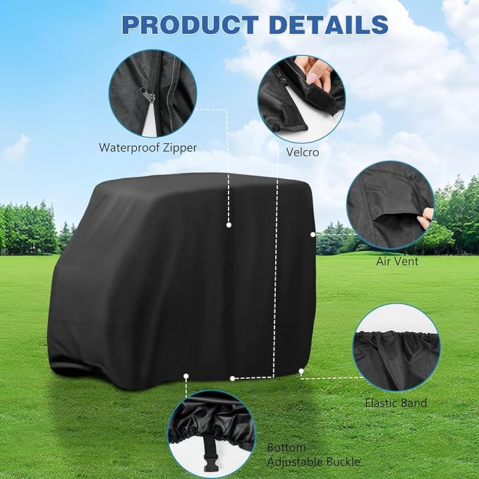 Golf Cart Cover,Waterproof Universal 4 Passenger Golf Cart Covers,Golf Cart Accessories for Outdoor Storage Protective - 118" L x 56" W x 83" H
