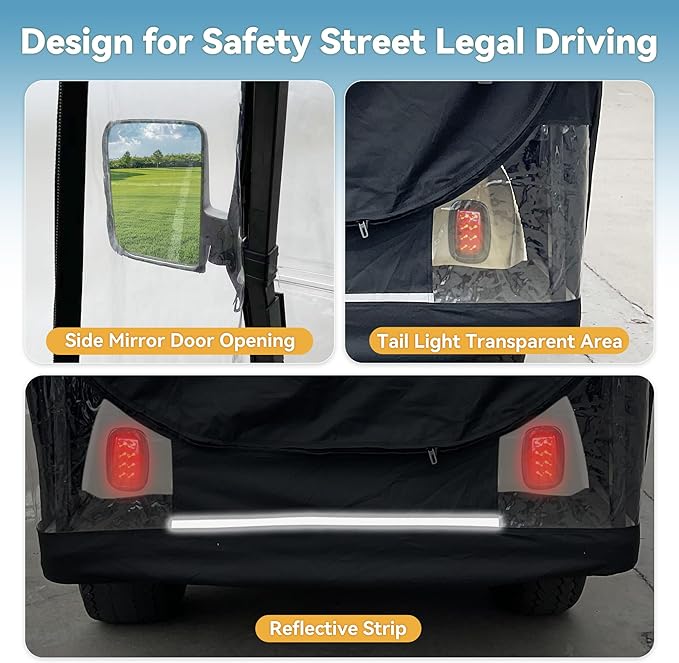 Golf Cart Enclosure Rain Cover 2&4Passenger, EZGO TXT RXV/Club Car Ds&Precedent and Yamaha, 600D Rain Cover Waterproof Windproof Snowproof and All-Weather Protection