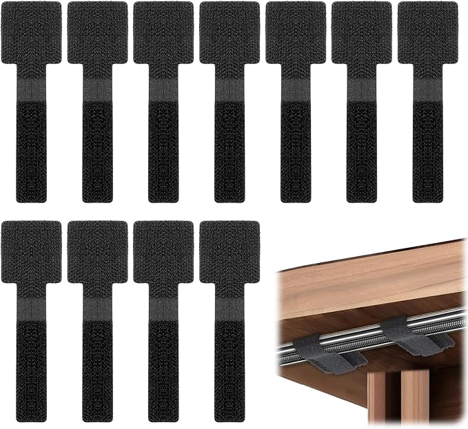 80 Pcs Hook and Loop Cable Straps, Self-Adhesive Hook and Loop Cable Ties Reusable Wire Organizers for Cords Home and Office Black