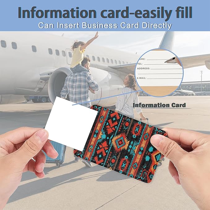 3 Pack Luggage Tag for Suitcase Leather Travel Cruise Luggage Tag with Stainless Steel Loop Name ID Label Privacy Cover for Adults Teens Travel Bag Labels Set (Tribal Ethnic Pattern)