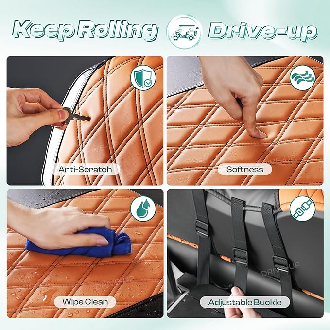 Drive-up Golf Cart Seat Covers, Brown Diamond Golf Cart Front Seat Covers Fits for Club Car Precedent Golf Carts, Black Stitching Seat and Backrest Covers, Anti-Scratch and Waterproof