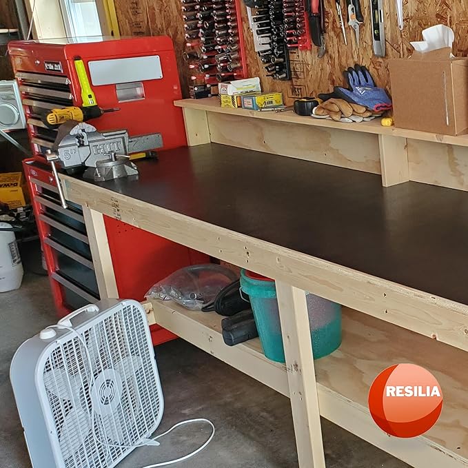 RESILIA Work Bench Mat - 40" X 96" X 0.06" Scratch-Resistant PVC Mats - Protect Your Workbench, Table, or Tool Station from Painting, Woodworking, Crafting, Building, & More, Black, Made in USA