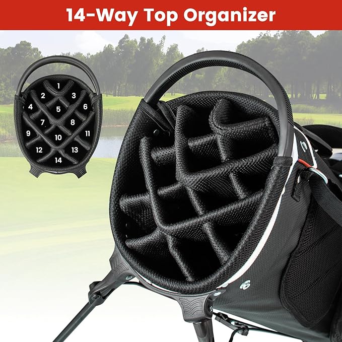 Tangkula Golf Stand Bag with 14 Way Top Dividers, Lightweight 6 Pockets Golf Club Bag with Cooler Bag, Adjustable Dual Strap & Rain Hood, Golf Carry Bag for Men & Women