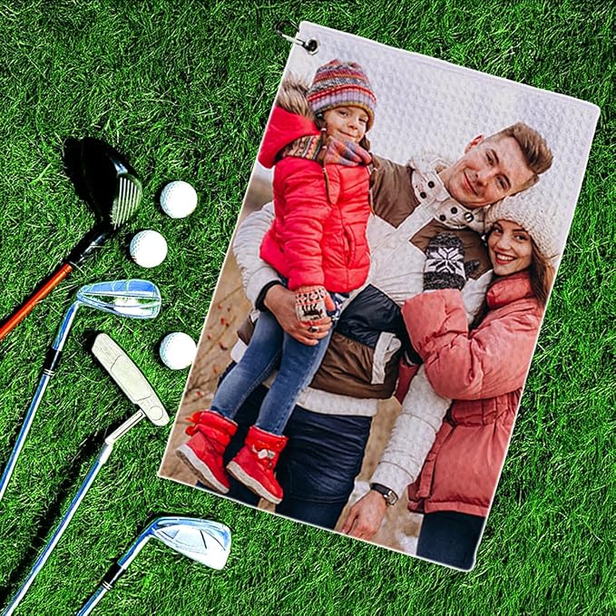 Personalized Golf Towels with Photo,Custom Microfiber Towel for Golf Bags with Clip 16"x24",Customized Picture Text Monogram Name, Accessories for Men Women Birthday Gifts for Golfer Fans Lover