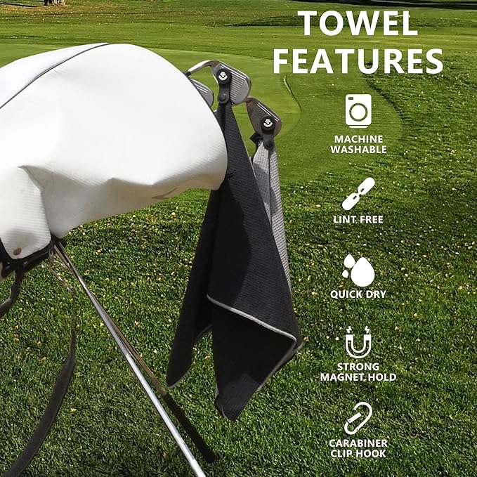 4Monster Golf Towels 3-Pack with Detachable Magnet and Portable Pouch, Quick-Dry Microfiber Golf Towel Set for Golf Bags,Custom Towel Gifts for Men or Women (2, Navy Blue)