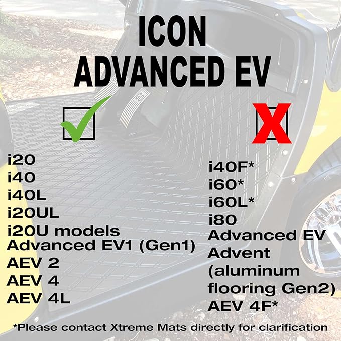 Xtreme Mats ICON Compatible, Full Coverage Golf Cart Floor Liner - Compatible with ICON Golf Carts (i20, i40) and Advanced EV (Gen1) - Green Trim