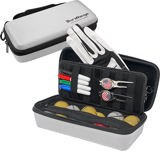 Golf Glove Holder Case with Glove Shaper - Portable Golf Accessories Organizer for Men & Women - Waterproof 900D Nylon, Large Capacity for Balls, Tees, Markers - Ideal Gift