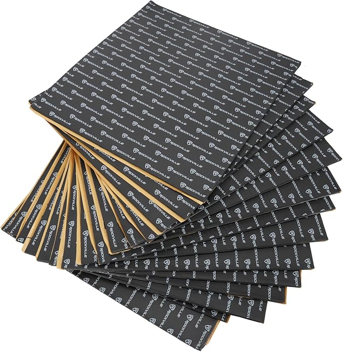 Rockville RockMat Pro 37 Car Sound Deadening Mat (15 Sheets, 37 Sq Ft), 277mil Butyl Rubber/Foam/Aluminum for Car Audio Soundproofing, Easy Install, Reduces Vehicle Noise & Vibration