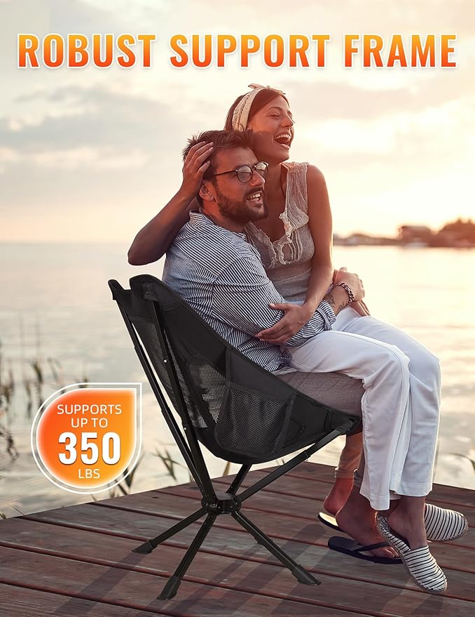 Portable Chairs for Adults Foldable, Fast Setup, Lightweight & Small Folding Chair with Cup Holder, Side Pocket and Carry Bag - Support 350 LBS