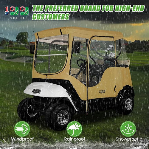 10L0L Golf Cart Enclosure Fit for 2 Passengers EZGO TXT RXV,600D Waterproof Snowproof Golf Buggy Keep Warm Cover, 2 Door Zippers 4-Side Clear Window and 4 Windproof Hooks Golf Cart Rain Cover, Black
