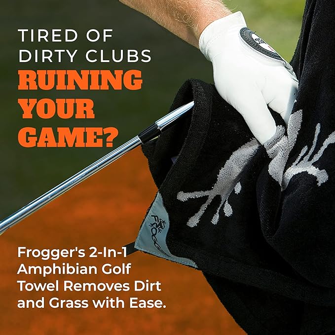 Frogger Amphibian 2-in-1 Golf Towel with Wet and Dry Technology, Blue/Black, Premium Golf Bag Accessory with Carabiner Clip, Ultra Absorbent, for Golf Dads