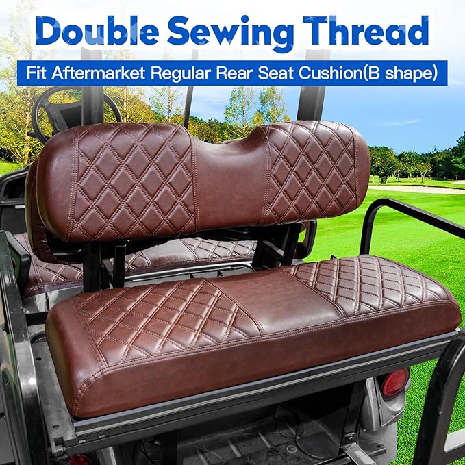 NOKINS 4PCS Golf Cart Diamond Seat Covers Kit, Front and Rear Seat Covers Fits Club Car DS 2000.5-Up Standard Seat Cushion, Club Car DS Vinyl Seat Covers Accessories (Brown Brown 8438)