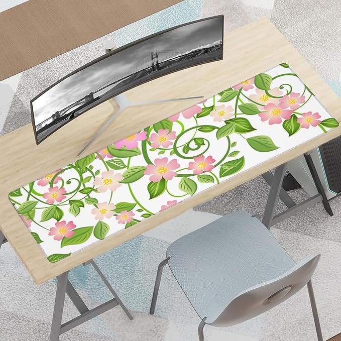 Happy Birthday Large Gaming Mouse Pad,Festival Party Desk Mat,31.5x11.8x0.12in Extended Non-Slip Rubber Moon Floral Blue Mousepad,Computer Deskmat Gifts,Laptop Mice Pads Decor for Home Office