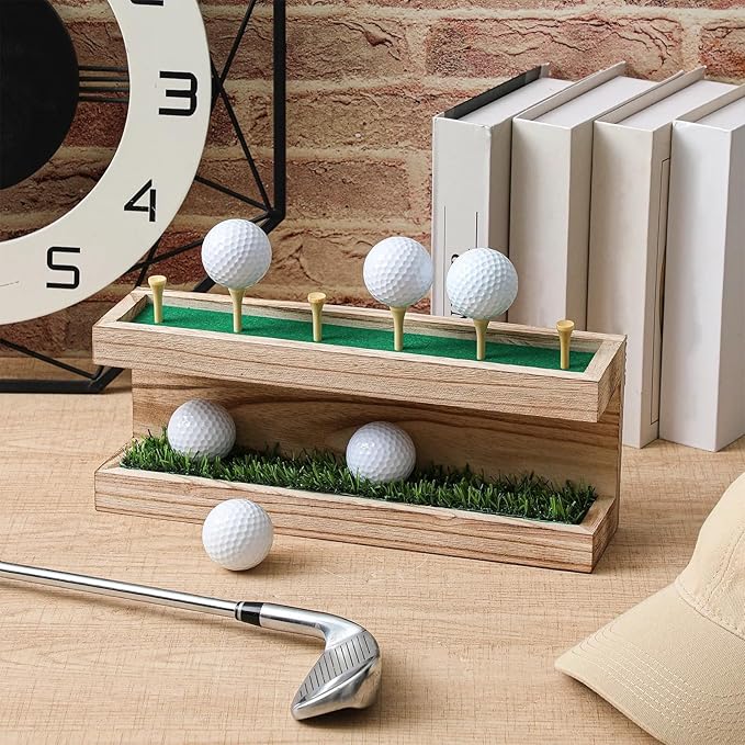 Menkxi Rustic Wood Golf Ball Holder 12.5 x 3 Inch Wall Mounted Vintage Display Stand Floating Shelf with Golf Tees for Christmas Storage Party Decor Supplies