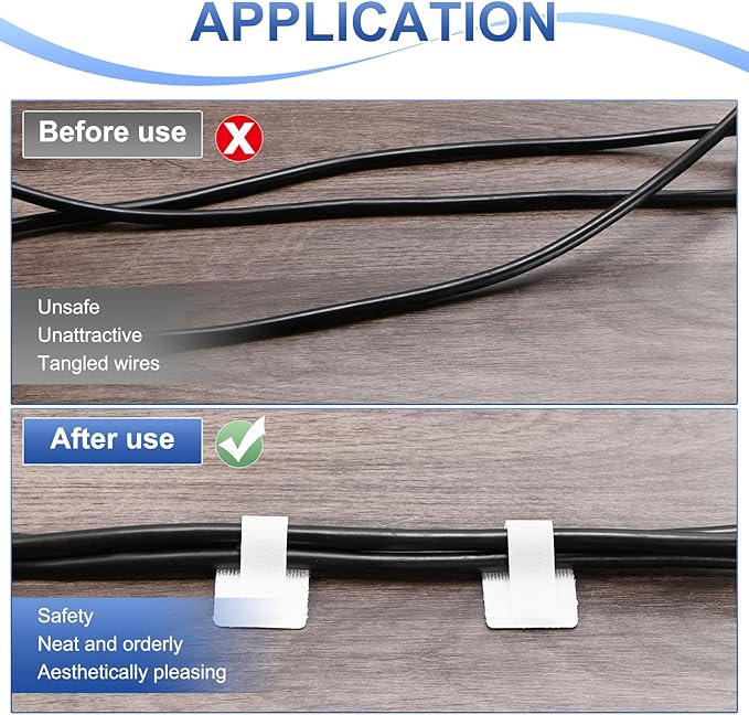 100-Pack Hook and Loop Cable Ties, 3.5 x 1.1 Inch Adjustable Self-Adhesive Cord Organizer for Desk/Home/Wall/Office Essentials, Cable Management Under Desk [White]
