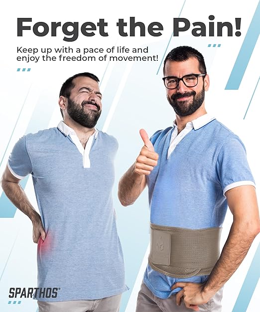 Sparthos Back Support Belt - Immediate Relief from Lower Back Pain, Sciatica, Herniated Disc - Breathable Brace With Lumbar Pad - For Men & Women - Fits 31–38″ Waist (Beige-Small, Check Sizing)