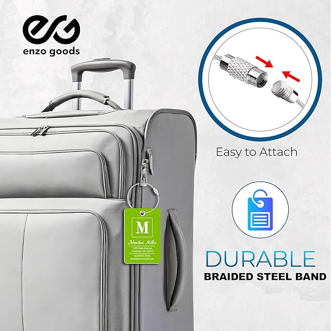 Personalized Luggage Tag | 4 Pack | Custom Luggage Tags for Suitcases | Kids Backpack Tag | 10 Color Options & Choose Font, Font Color