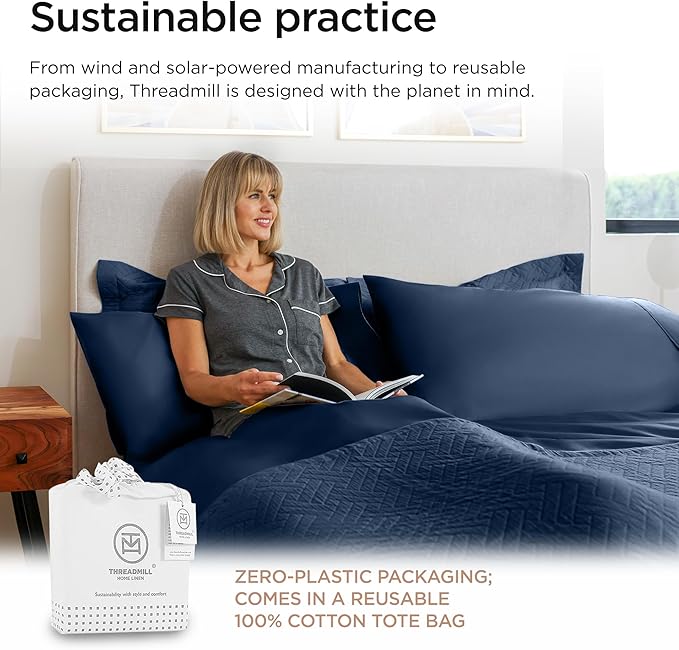 Threadmill Luxury 800 Thread Count King 100% Cotton Sheets - Folkstone Blue Sateen Weave Bed-Sheets, Better Than Egyptian Cotton, 4 Pc Solid Soft Bed Set, Fits 16" Deep Pocket