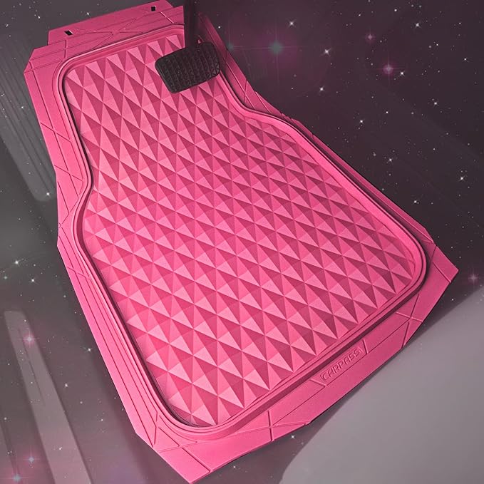 CAR PASS Heavy Duty Rubber Hot Pink Car Floor Mats & Cargo Liners, Deep Dish All-Weather Trunk Mats Durable Anti-Slip 3D Rhombus Waterproof Trim to Fit Liner Universal Fit Auto,Sedan,SUV,Truck, Pink