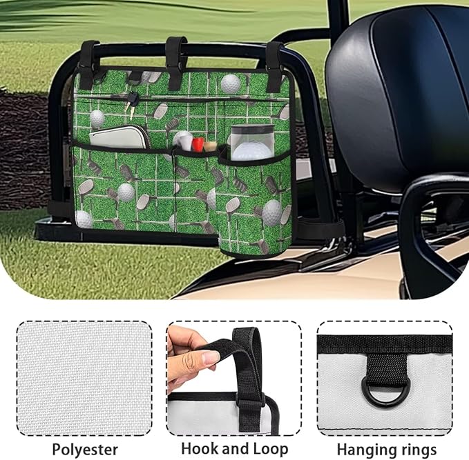 Golf Ball Golf Cart Rear Seat Organizer Universal No Drilling Storage Bag Lightweight Accessories