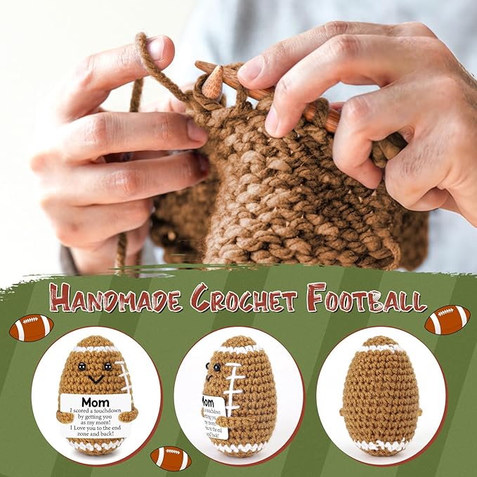 Mini Funny Gifts for Mom from Daughter Son, Mothers Day Birthday Gift for Mom, Cute Emotional Small Present Crochet Football Doll or Mommy Mother in Law Bonus Step Mothers