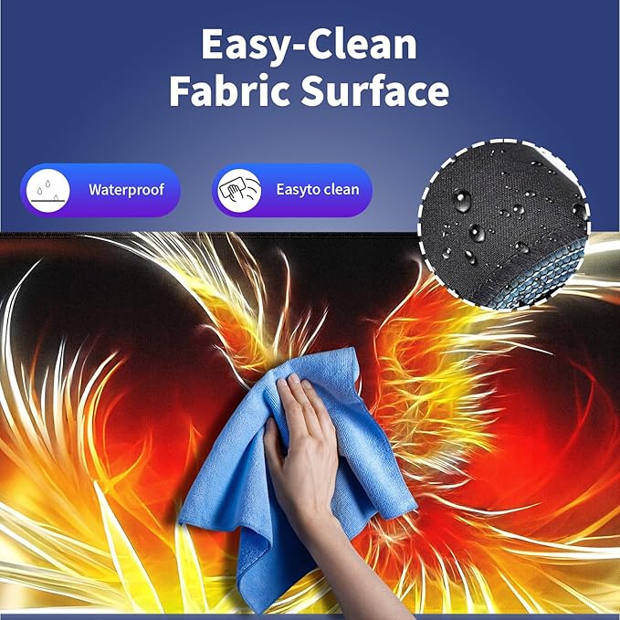 Extended XXL Gaming Mouse Pad with Stitched Edges 31.5 x 11.8 Inches - Phoenix After Fire Shower Renascence, Smooth Cloth Surface Natural Anti-Slip Rubber Base Large Desk Mat for PC Office/Home