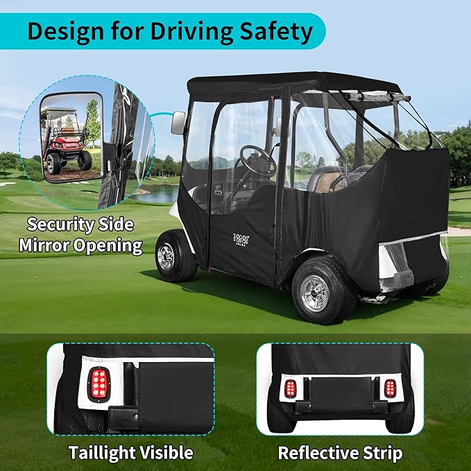 10L0L 2/4 Passenger Golf Cart Driving Enclosure for EZGO TXT/RXV Model, 4-Sided Clear Window 600D Rain Cover All Weather Windproof Waterproof - Black/Beige