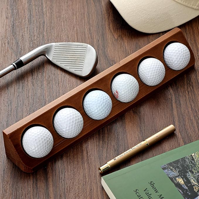 Golf Ball Display Case Wall Mount 6 Standard Size Golf Ball Stand Holder Display Stand for Sport Memorabilia Gift for Men Homen Office Tabletop Decor(Walnut Color,2 Pack)