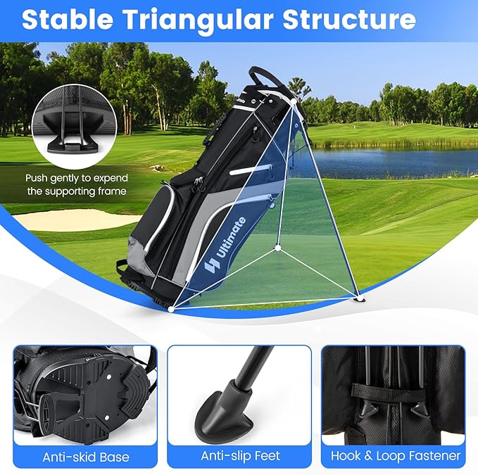 Tangkula Golf Stand Bag with 14 Way Top Dividers, Lightweight 6 Pockets Golf Club Bag with Cooler Bag, Adjustable Dual Strap & Rain Hood, Golf Carry Bag for Men & Women