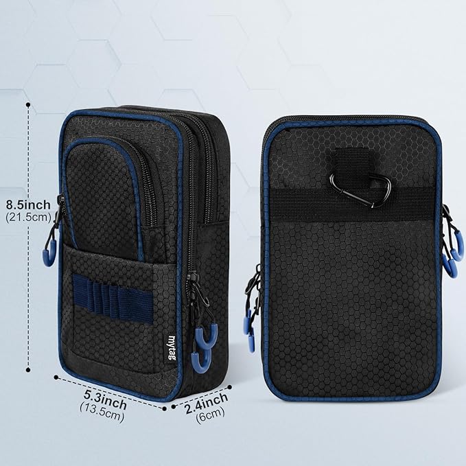 mytag Golf Ball Bag Pouch | Store 12-15 Balls, Golf Valuables Pouch Portable Outfit Organizer Bag Organizer Case Multipocket (Blue/Black)
