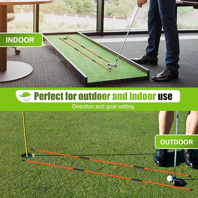 Golf Alignment Sticks 2 Pack, 48″Collapsible Practice Rods for Aiming/Putting, Golf Training Aid for Swing Trainer with Clear Tube Case, Foldable Training Rods with 10 Golf Tees