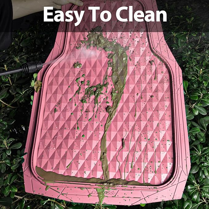 CAR PASS Heavy Duty Rubber Pink Car Floor Mats & Cargo Liners, Deep Dish All-Weather Trunk Mats Durable Anti-Slip 3D Rhombus Waterproof Trim to Fit Liner Universal Fit Auto,Sedan,SUV,Truck, Pink